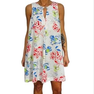 Umgee Boho Floral Pocketed Tunic Size Medium White Pink